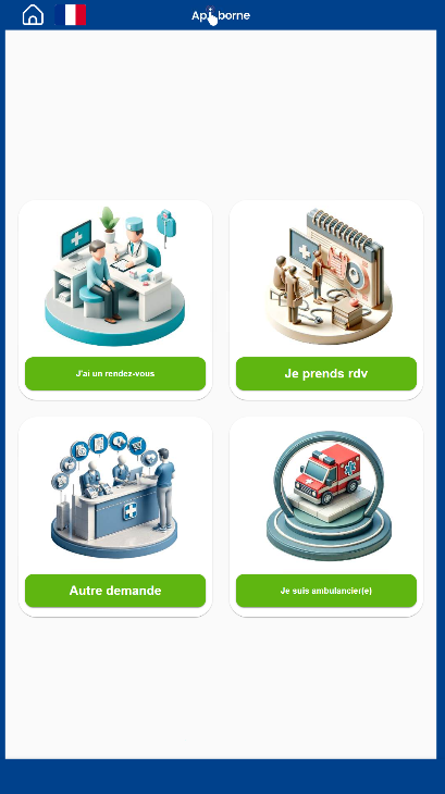 Menu des fonctionnalités avec 6 options principales