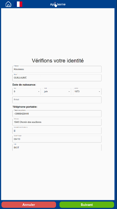 Formulaire de validation des informations patient
