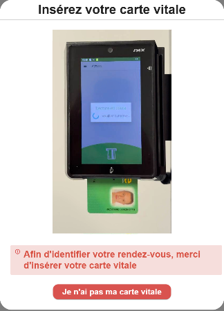 Interface de lecture de carte Vitale avec instructions